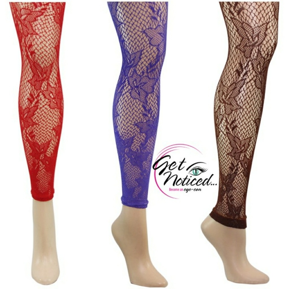 Plus Size Rose Crochet Footless Fishnets